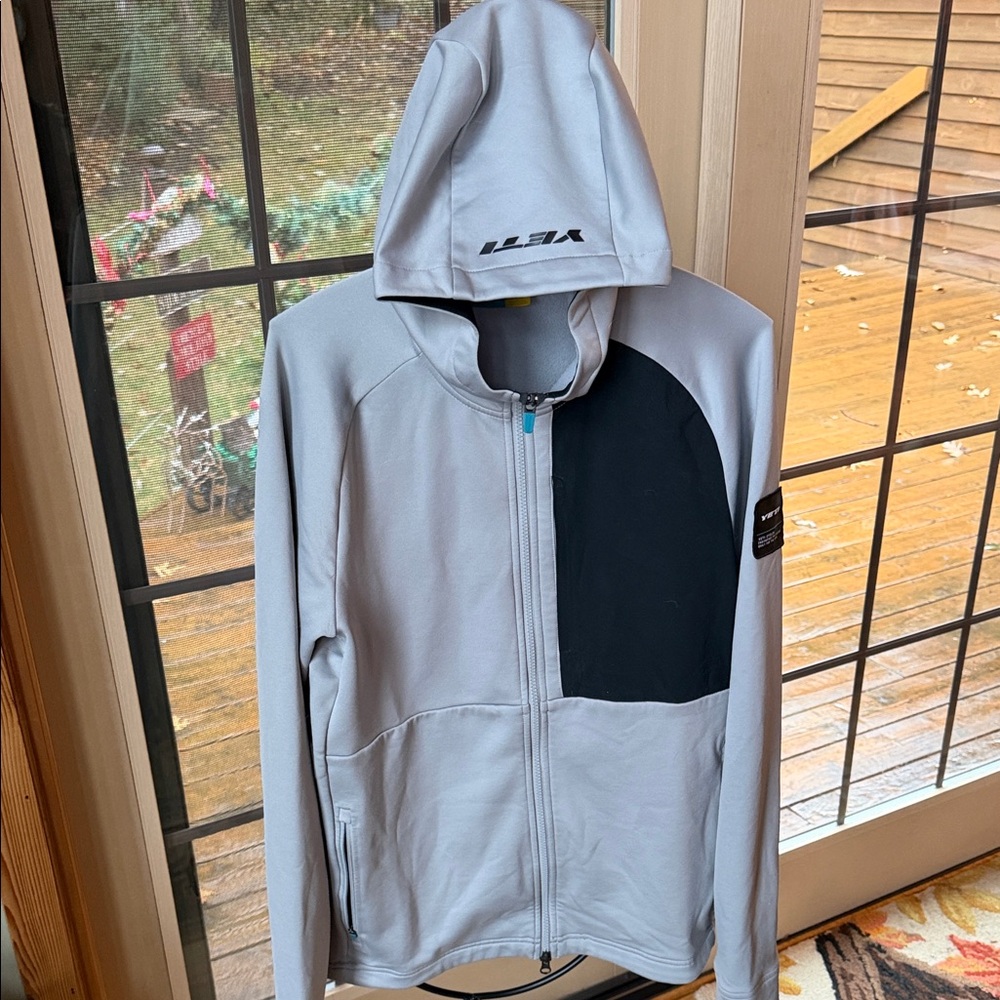 Yeti Cycles Mens Grey Black Full Zip Performance Fleece Hoodie Jacket Size Large